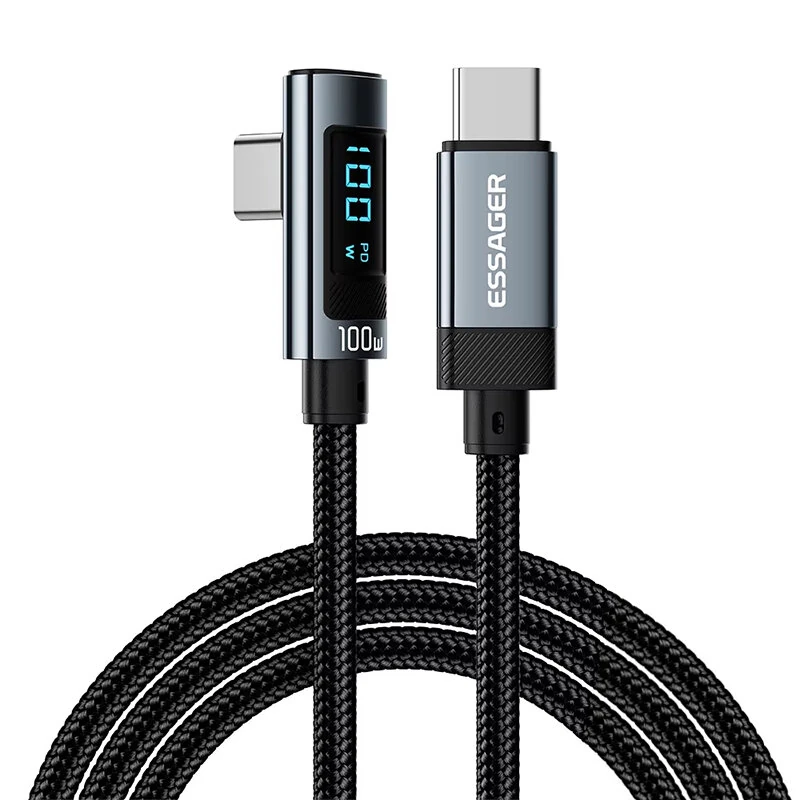 ESSAGER ES-X47 5A 100W Type-C to Type-C Digital Display Cable PD Fast Charging Data Transmission Copper Core Line 1M/2M Long for iPhone 17 17Pro 16 Pro Max 15 for Xiaomi 17pro for Huawei Mate XTs — ESSAGER