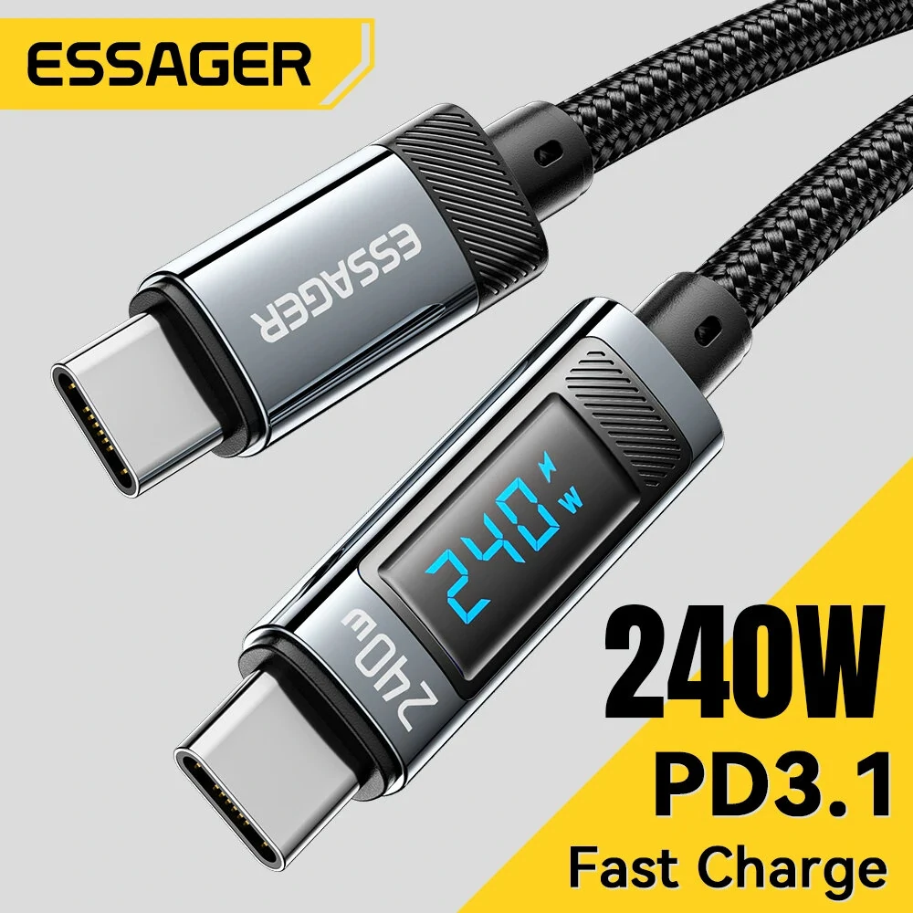 ESSAGER ES-X47 5A 240W Type-C to Type-C Cable Fast Charging Data Transmission Tinned Copper Core Line 1M/2M Long for iPhone 15 15 Plus for Huawei Mate60 Pro for Samsung Galaxy Z Flip4 for Xiaomi 13pro — view 3