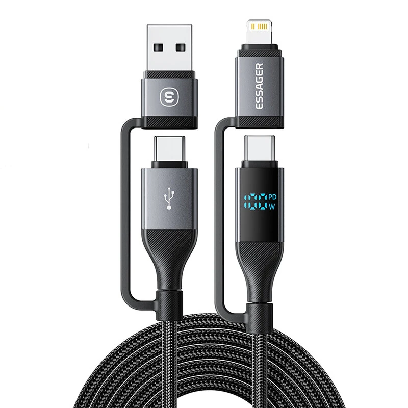 ESSAGER ES-X70 5A 100W USB-A/Type-C to Type-C/iP Digital Display Cable Fast Charging Data Transmission Tinned Copper Core Line 0.25M/1M/2M Long for iPhone 16 16 Pro 15 14 13 for Huawei Pura X for Xiaomi 15 Ultra for Samsung Galaxy S25 Ultra — view 2