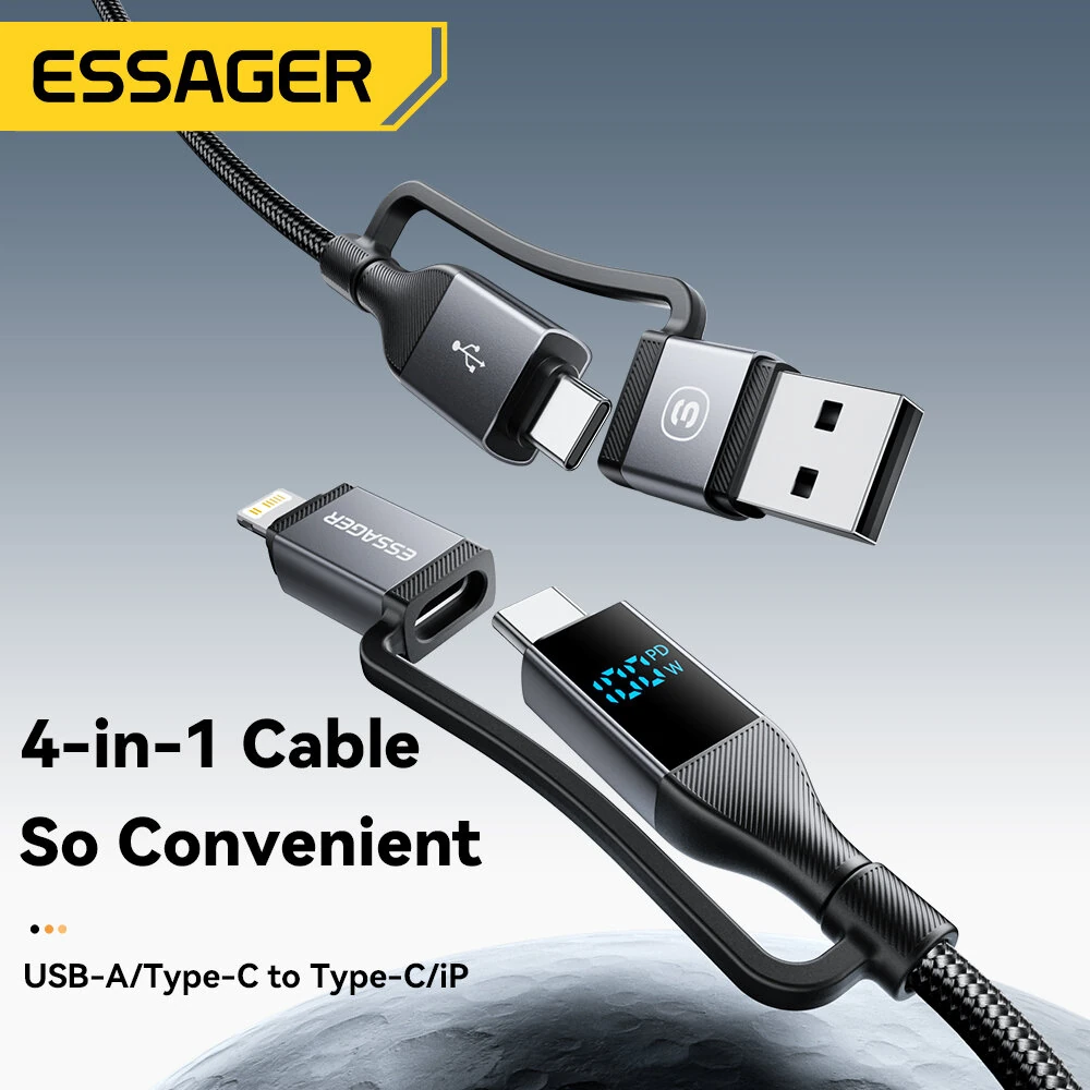 ESSAGER ES-X70 5A 100W USB-A/Type-C to Type-C/iP Digital Display Cable Fast Charging Data Transmission Tinned Copper Core Line 0.25M/1M/2M Long for iPhone 16 16 Pro 15 14 13 for Huawei Pura X for Xiaomi 15 Ultra for Samsung Galaxy S25 Ultra — view 3