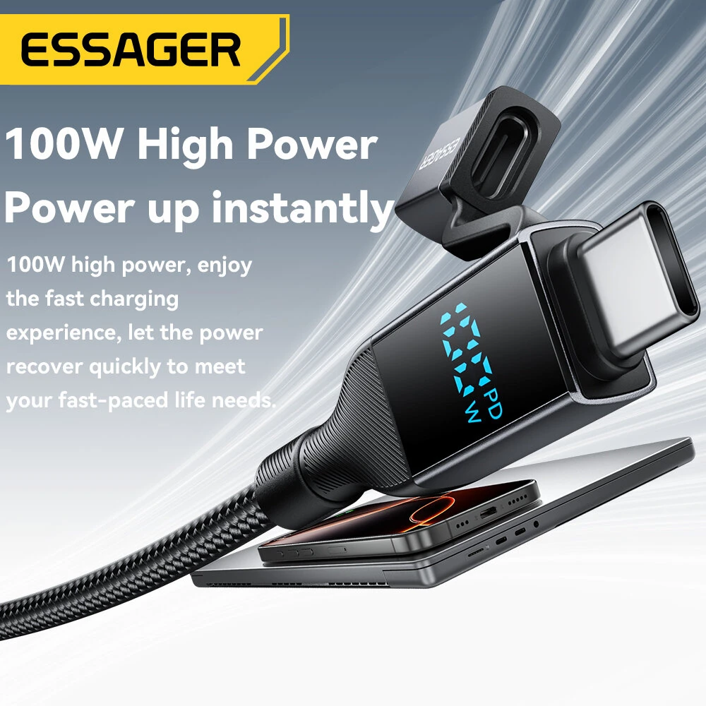 ESSAGER ES-X70 5A 100W USB-A/Type-C to Type-C/iP Digital Display Cable Fast Charging Data Transmission Tinned Copper Core Line 0.25M/1M/2M Long for iPhone 16 16 Pro 15 14 13 for Huawei Pura X for Xiaomi 15 Ultra for Samsung Galaxy S25 Ultra — view 4