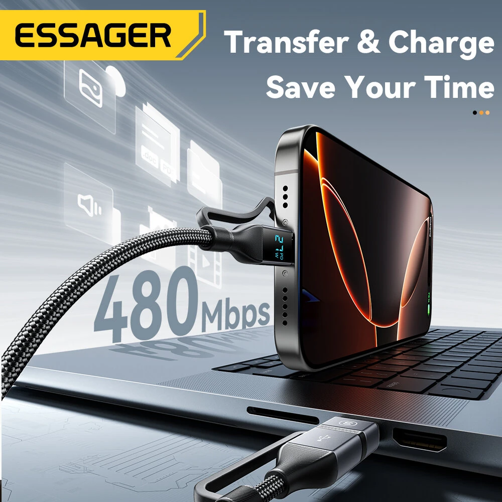 ESSAGER ES-X70 5A 100W USB-A/Type-C to Type-C/iP Digital Display Cable Fast Charging Data Transmission Tinned Copper Core Line 0.25M/1M/2M Long for iPhone 16 16 Pro 15 14 13 for Huawei Pura X for Xiaomi 15 Ultra for Samsung Galaxy S25 Ultra — view 5