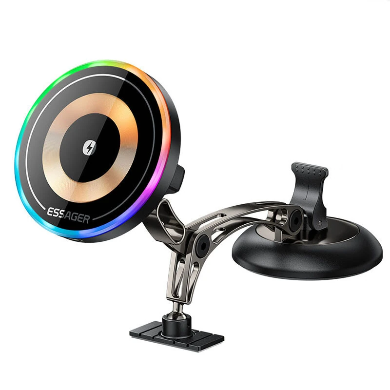 ESSAGER ES-ZJ40 15W Magnetic Wireless Car Charger 360° Rotation Metal Dashboard Mount for Phone Strong Magnet Fast Charging Car Accessory