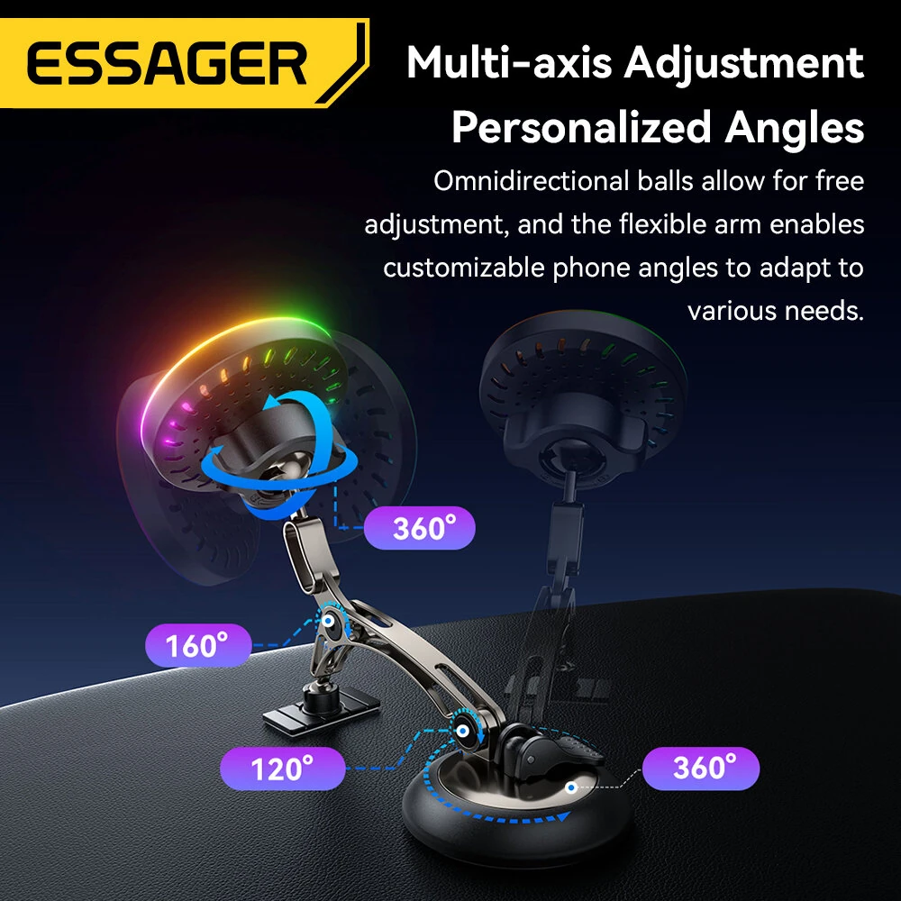 ESSAGER ES-ZJ40 15W Magnetic Wireless Car Charger 360° Rotation Metal Dashboard Mount for Phone Strong Magnet Fast Charging Car Accessory — view 6