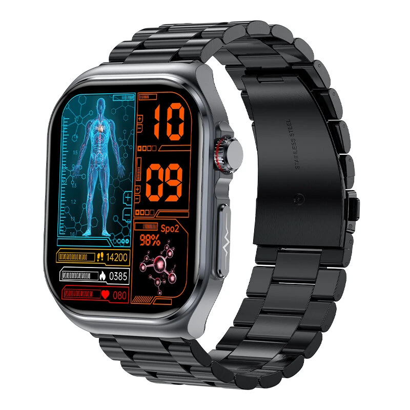 ET585 2.04inch AMOLED Display PPG+ECG Micro-physical Examination Function HRV Detection Heart Rate Blood Pressure Blood Oxygen Monitor Sleep Monitoring Blood Sugar Blood Component BMI Measurement Meto NFC Music Playback Waterproof Smart Watch — view 3