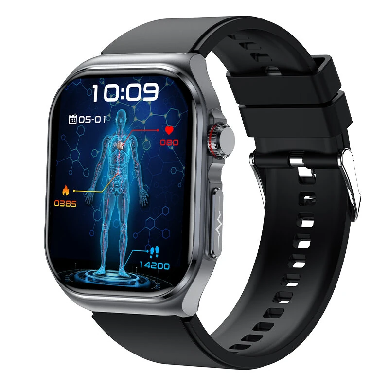 ET585 2.04inch AMOLED Display PPG+ECG Micro-physical Examination Function HRV Detection Heart Rate Blood Pressure Blood Oxygen Monitor Sleep Monitoring Blood Sugar Blood Component BMI Measurement Meto NFC Music Playback Waterproof Smart Watch — view 5