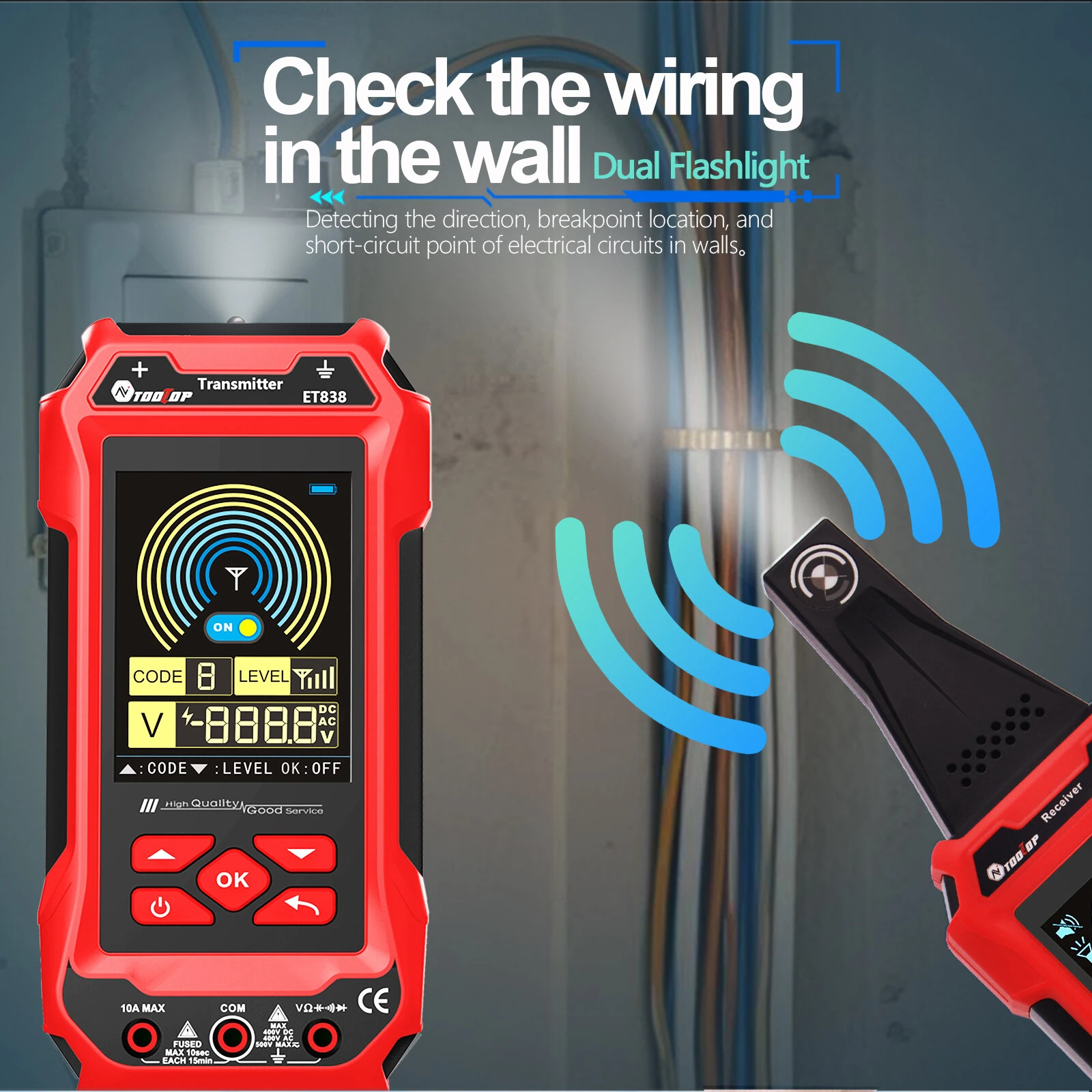 ET836 ET838 Underground Cable Tester Locator Wire Tracker Detection Multimeter Wall Electrical Lines Water and Gas Supply Pipeline Path — view 3