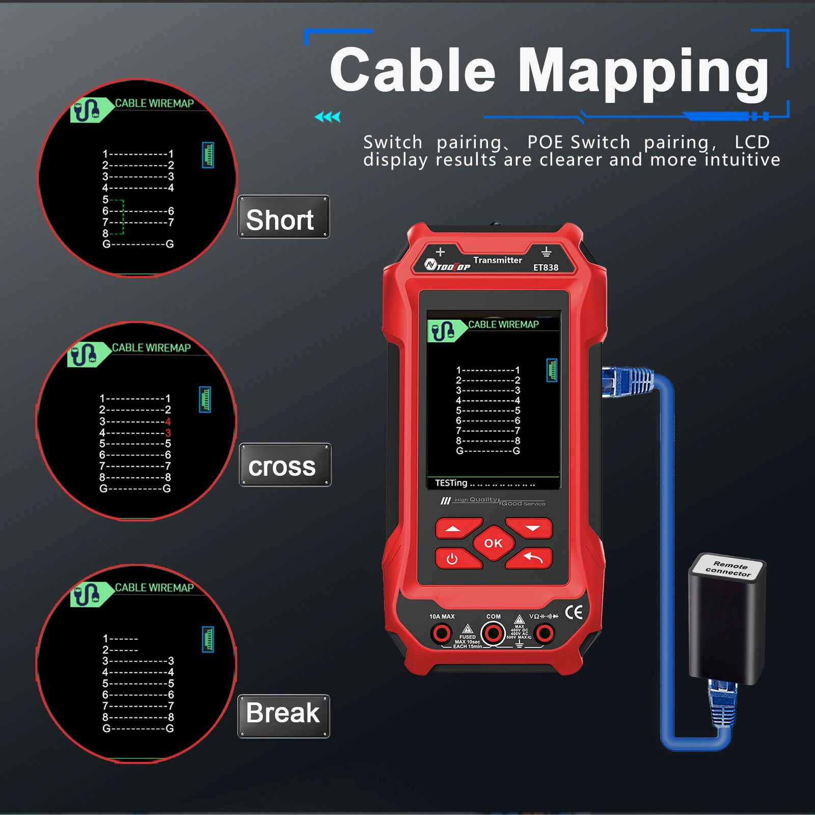 ET836 ET838 Underground Cable Tester Locator Wire Tracker Detection Multimeter Wall Electrical Lines Water and Gas Supply Pipeline Path — view 4
