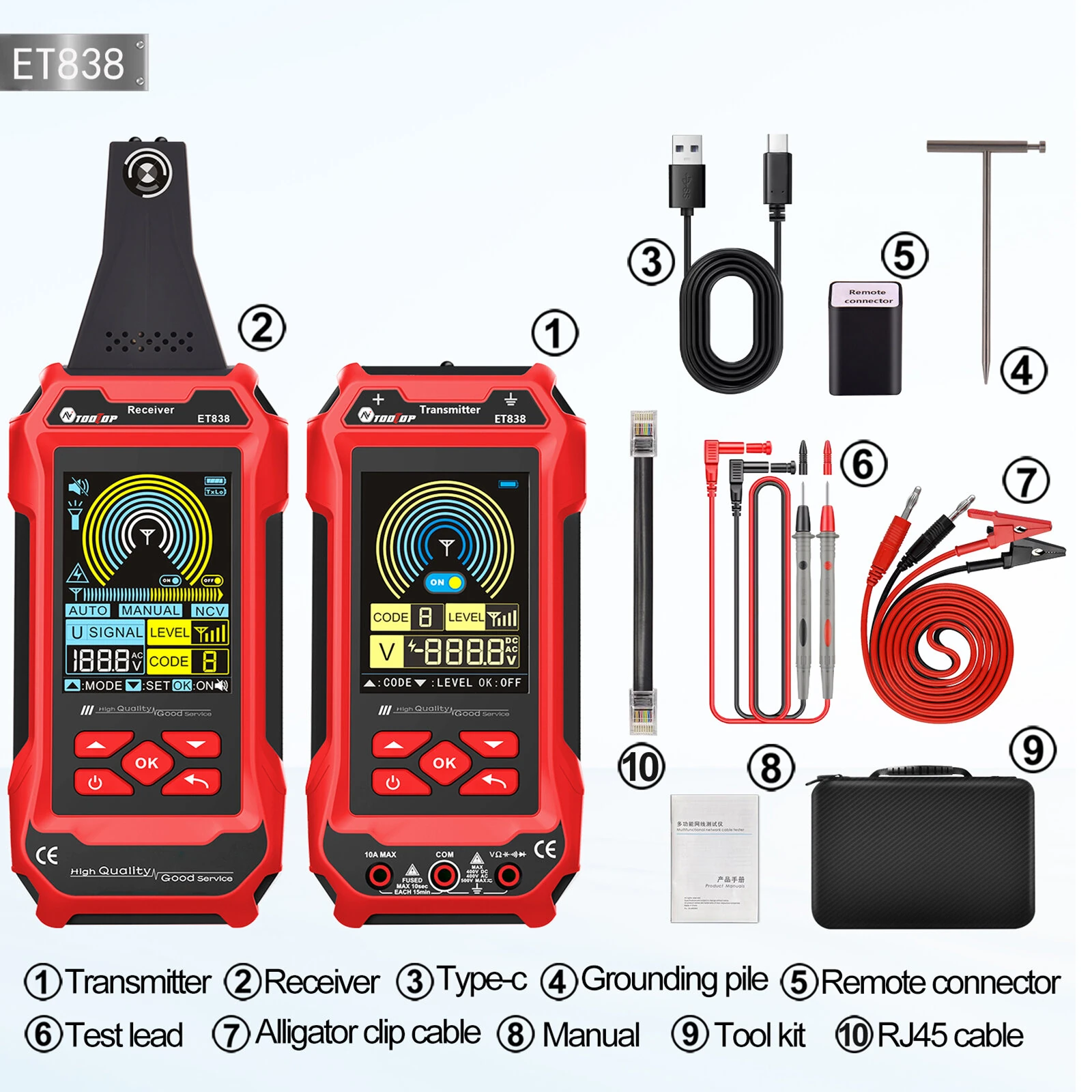 ET836 ET838 Underground Cable Tester Locator Wire Tracker Detection Multimeter Wall Electrical Lines Water and Gas Supply Pipeline Path — view 9