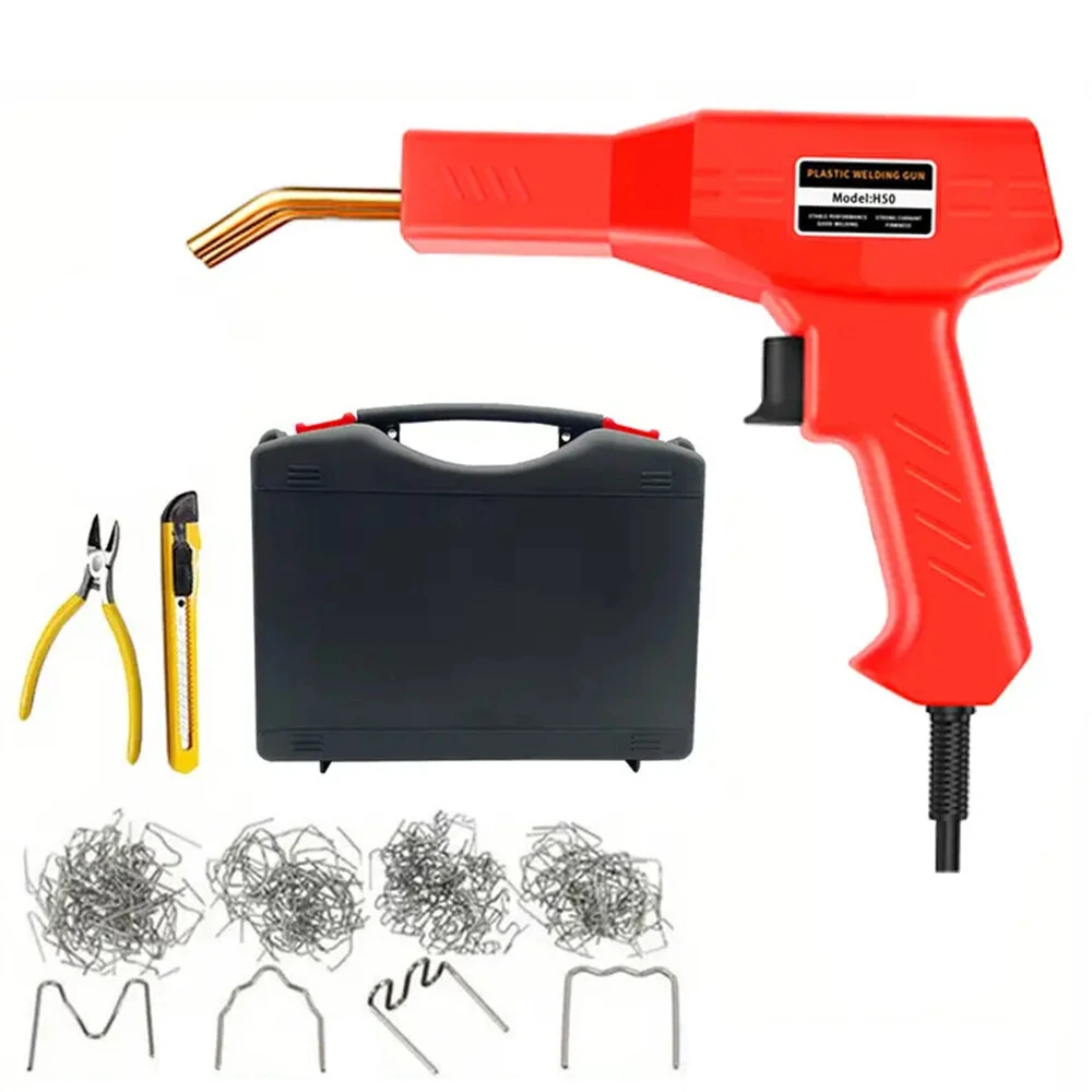 EU Plug Red Portable Plastic Welding Machine Quick and Easy Operation Ergonomic Design Stainless Steel Staples Overheat Protection for Car Bumper Crack Repair PVC Welding — view 2