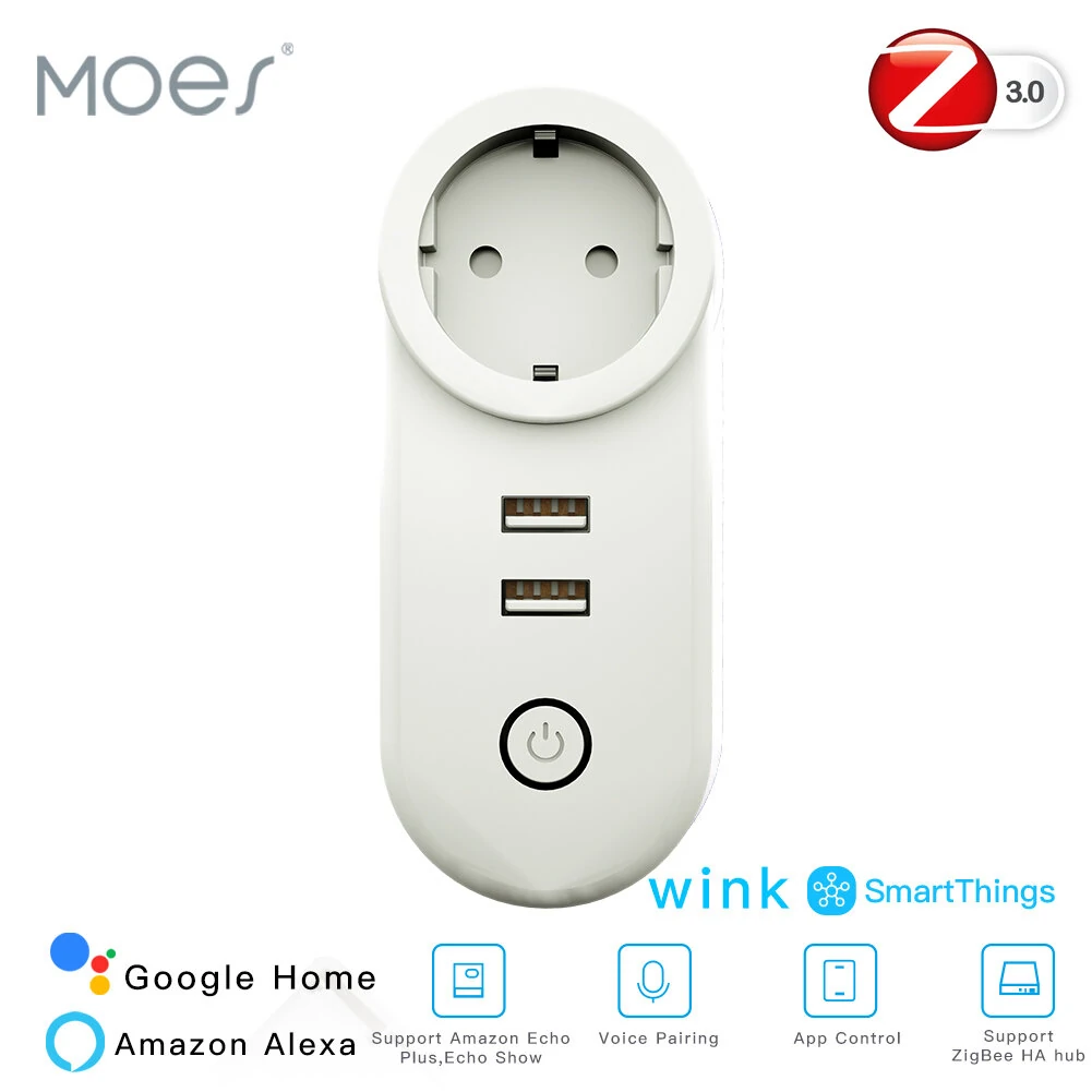 EU Smart Socket Zigbee3.0 2 USB Port 100-240V Voice Control Work With SmartThings Wink Alexa Google Home — view 2
