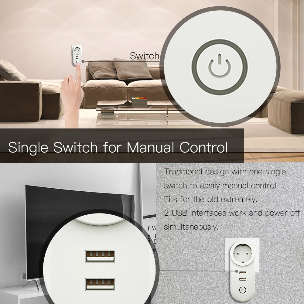EU Smart Socket Zigbee3.0 2 USB Port 100-240V Voice Control Work With SmartThings Wink Alexa Google Home — view 5