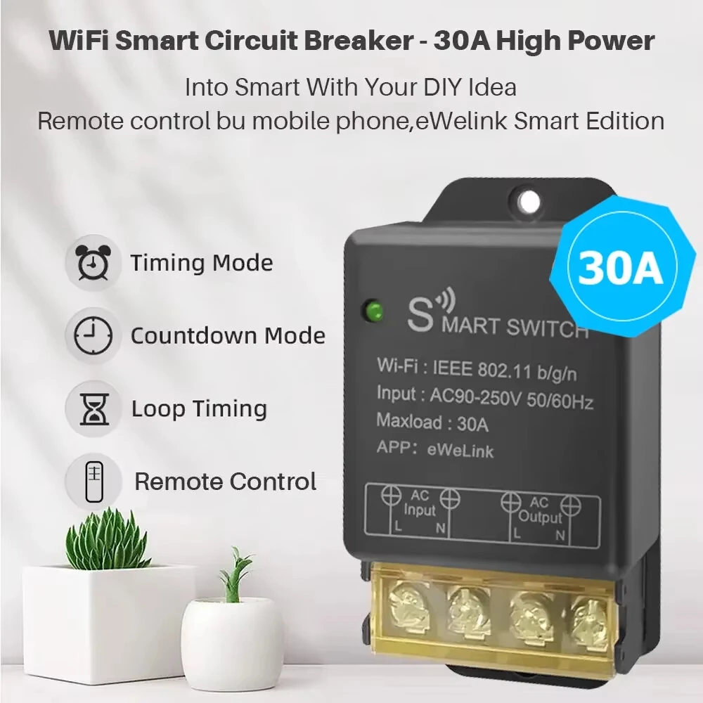 Ewelink WiFi Smart Switch 30A High Power Controller Motor Relay Module Timer Scheduling App & Voice Control with Alexa Google — view 6