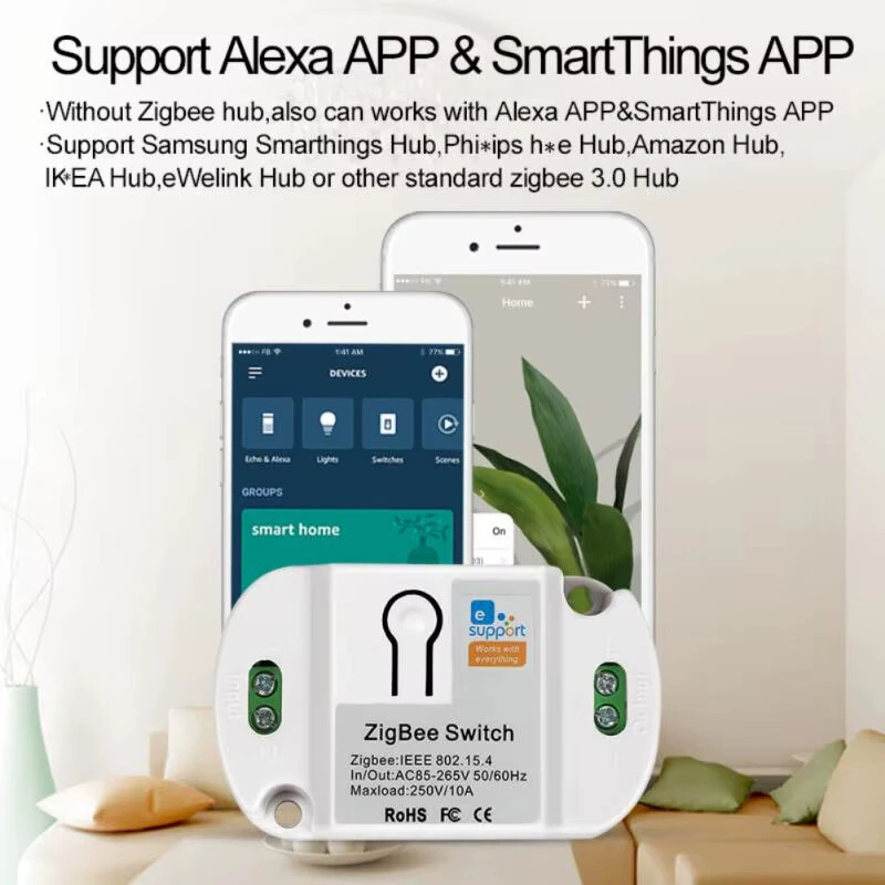 EWelink Wireless Zigbe Smart Switch 10A Support Alexa Smartthings Voice & App Remote Control Switch Smart Breaker Module — view 5