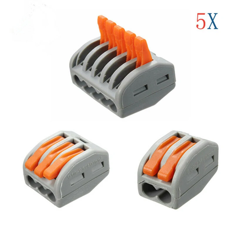 Excellway® ET25 2/3/5 Pins Spring Terminal Block 5Pcs Electric Cable Wire Connector — view 2