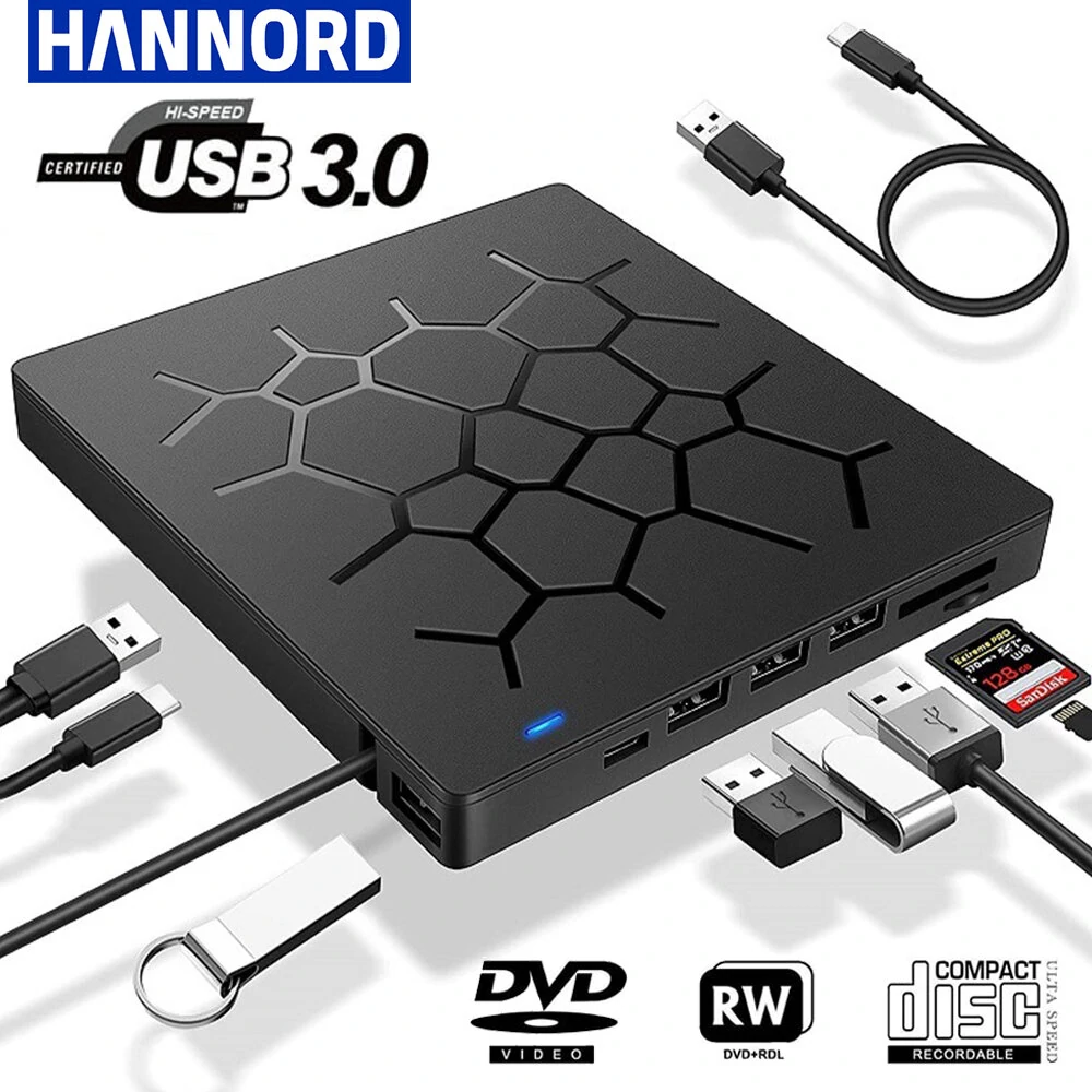 External CD/DVD Drive USB 3.0 Type-C 6 in 1 DVD Drive Player Optical Drive With SD/TF & USB3.0 Slots Optical Drives For PC Laptop — view 3