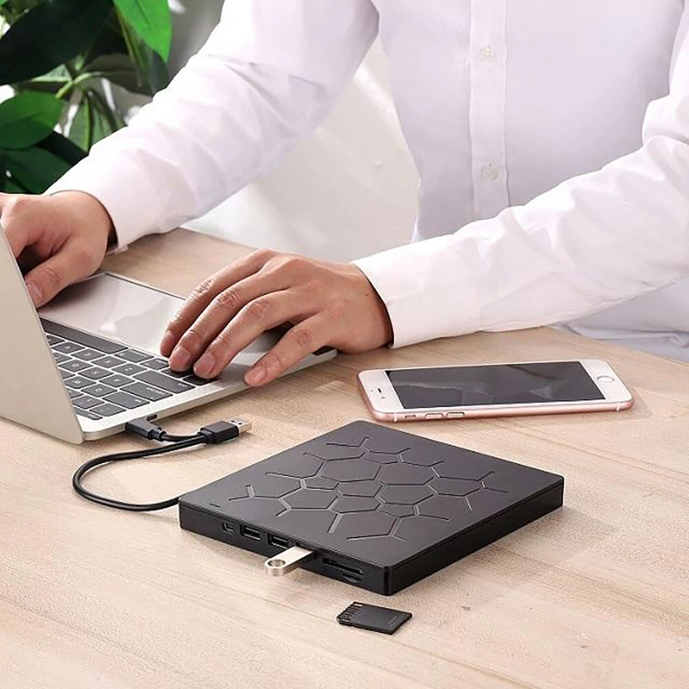 External CD/DVD Drive USB 3.0 Type-C 6 in 1 DVD Drive Player Optical Drive With SD/TF & USB3.0 Slots Optical Drives For PC Laptop — view 4