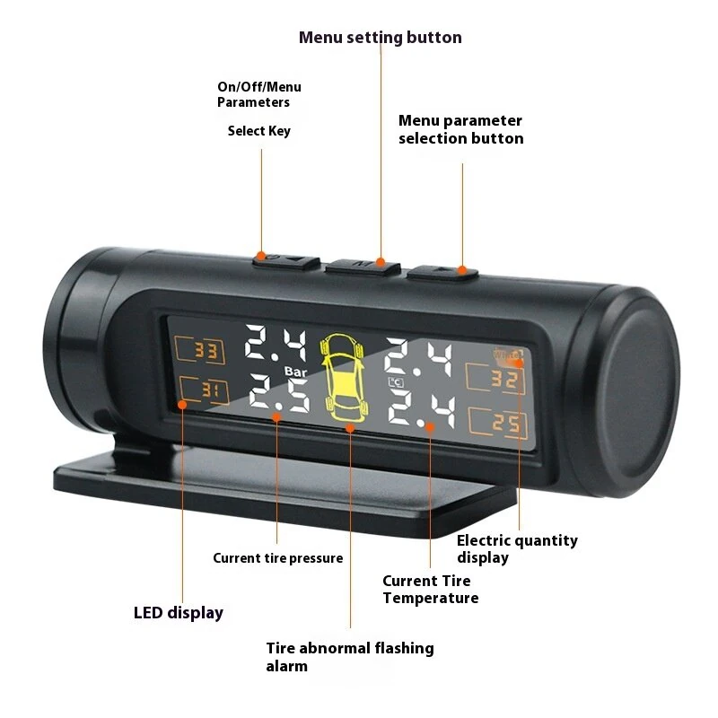 External High-Precision Wireless Tire Pressure Detection System  433.92 MHz Hidden Tire Pressure Monitor Car Tire TPMS 360° Rotatable Display — view 4