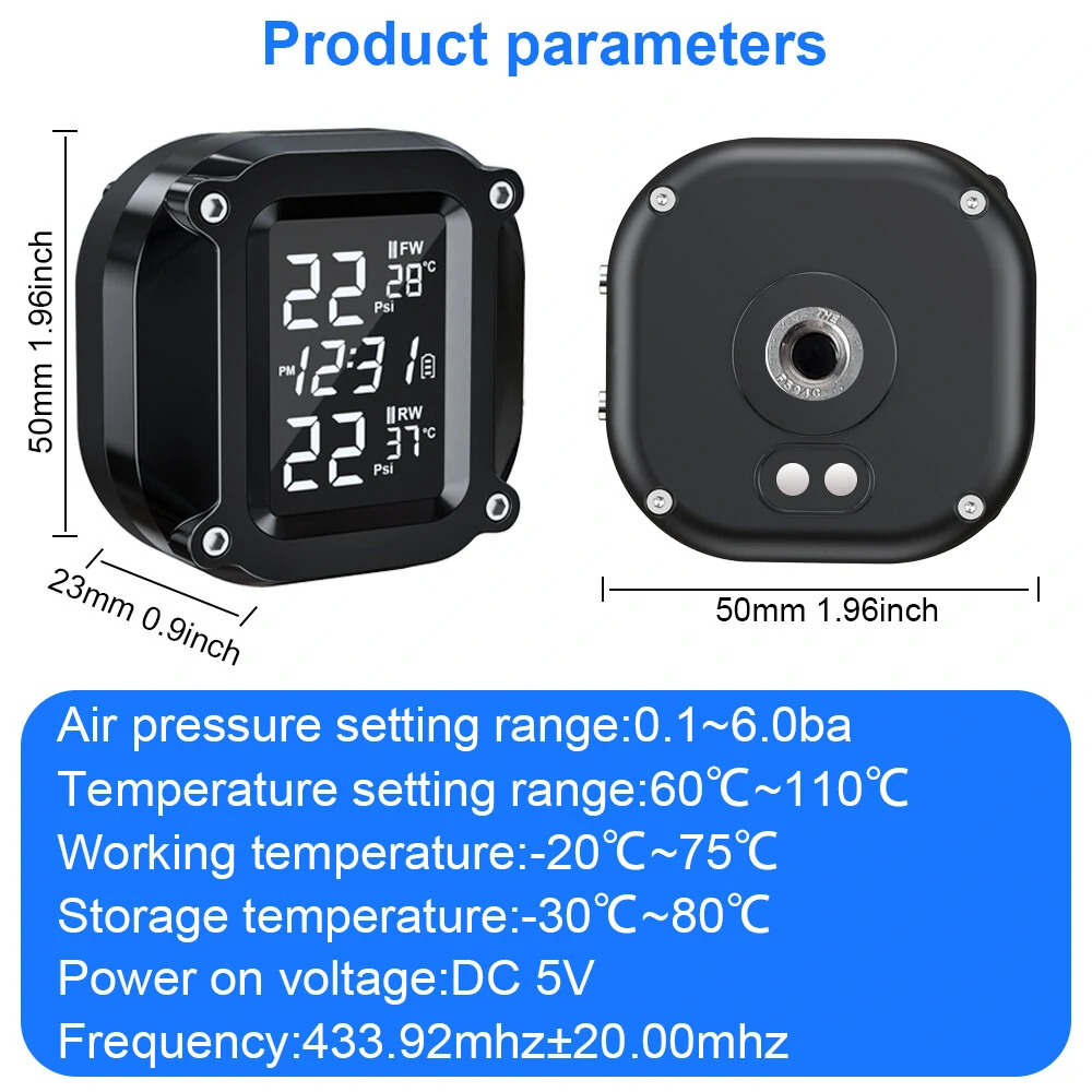 Extractme Wireless TPMS Motorcycle Tyre Temperature Alarm Sensor USB Charging LCD Display Tire Pressure Monitoring System — view 11