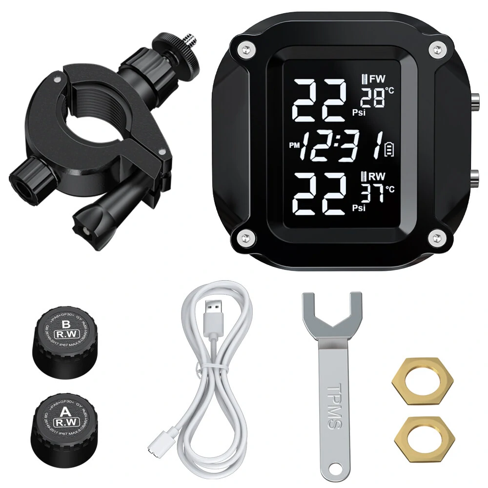 Extractme Wireless TPMS Motorcycle Tyre Temperature Alarm Sensor USB Charging LCD Display Tire Pressure Monitoring System — view 3