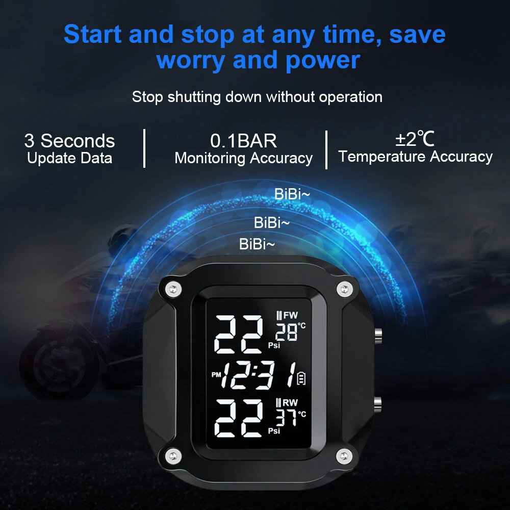 Extractme Wireless TPMS Motorcycle Tyre Temperature Alarm Sensor USB Charging LCD Display Tire Pressure Monitoring System — view 7