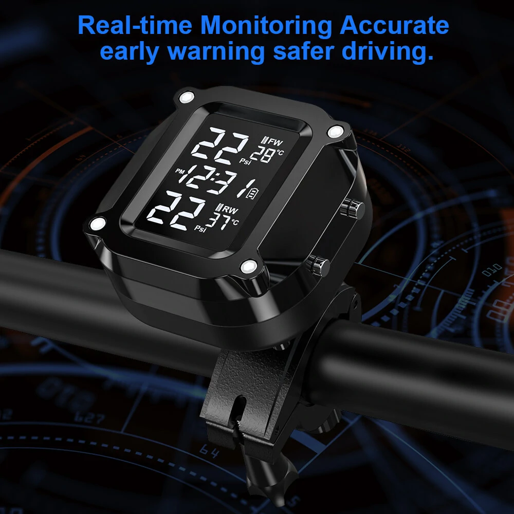 Extractme Wireless TPMS Motorcycle Tyre Temperature Alarm Sensor USB Charging LCD Display Tire Pressure Monitoring System — view 8