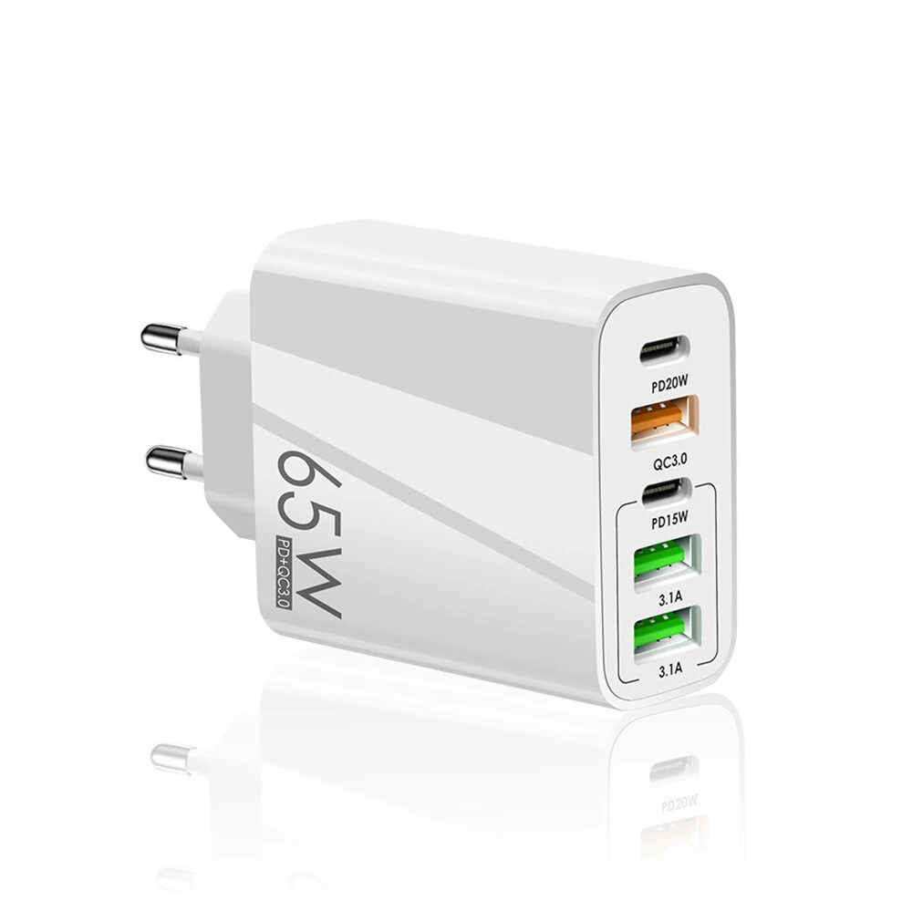 F002 65W 5-Port USB PD Charger 3USB-A+2USB-C Fast Charging Wall Charger Adapter EU Plug for iPhone 12 13 14 14 Pro for Samsung Galaxy S23 for Redmi K60 for Oppo Reno9 — view 2