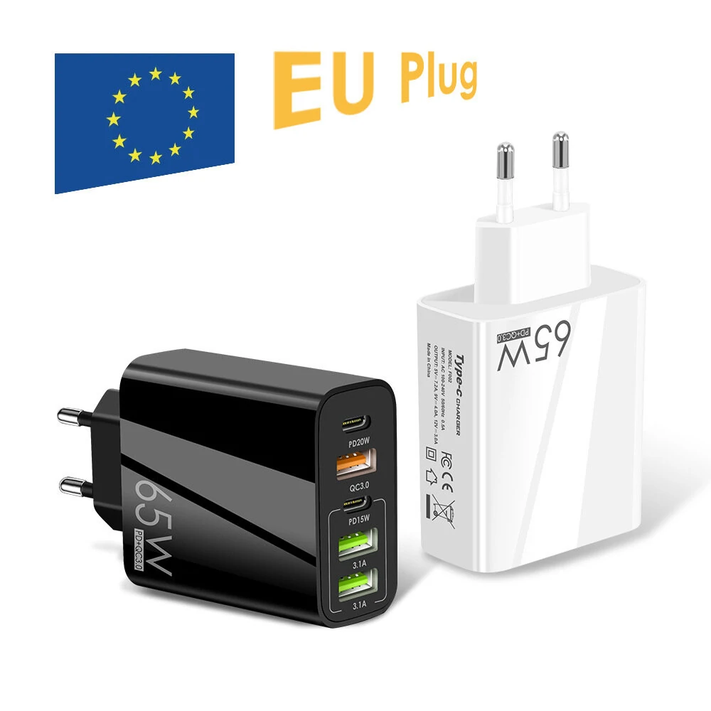 F002 65W 5-Port USB PD Charger 3USB-A+2USB-C Fast Charging Wall Charger Adapter EU Plug for iPhone 12 13 14 14 Pro for Samsung Galaxy S23 for Redmi K60 for Oppo Reno9 — view 4