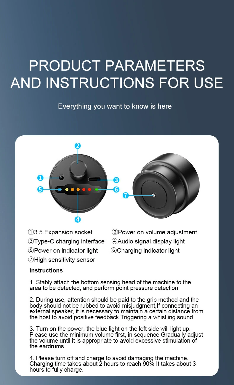 F03 Pipeline Leakage Test High Sensitivity Probe Compact Design Type-C Charging Audio Signal Display 5-7 Hours Working Time — view 5