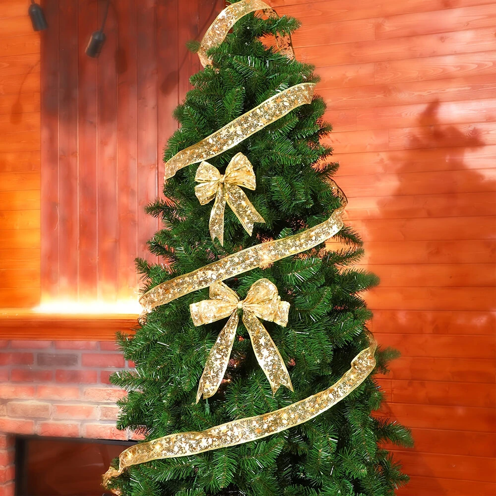 Festive Home Decor Ornament Christmas Tree Decoration Ribbon LED String Lights Christmas Tree Decoration Ribbon Led Light String Lights With Holiday Gift Box Bow Satin Copper Wire Lights — view 7