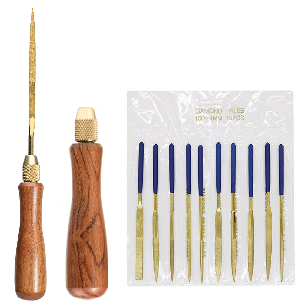 File with Solid Wood Handle Cutting with Heavy-Duty Gold-Plated Diamond Files Lightweight Compact Design — view 5