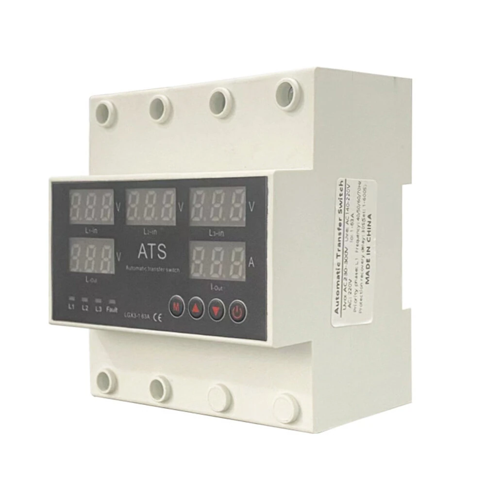 Five-Screen Auto-Switching Three-Phase Digital Voltage Protector 63A 220V Adjustable Over/Under Voltage Protection Device with Real-Time Monitoring — image 1