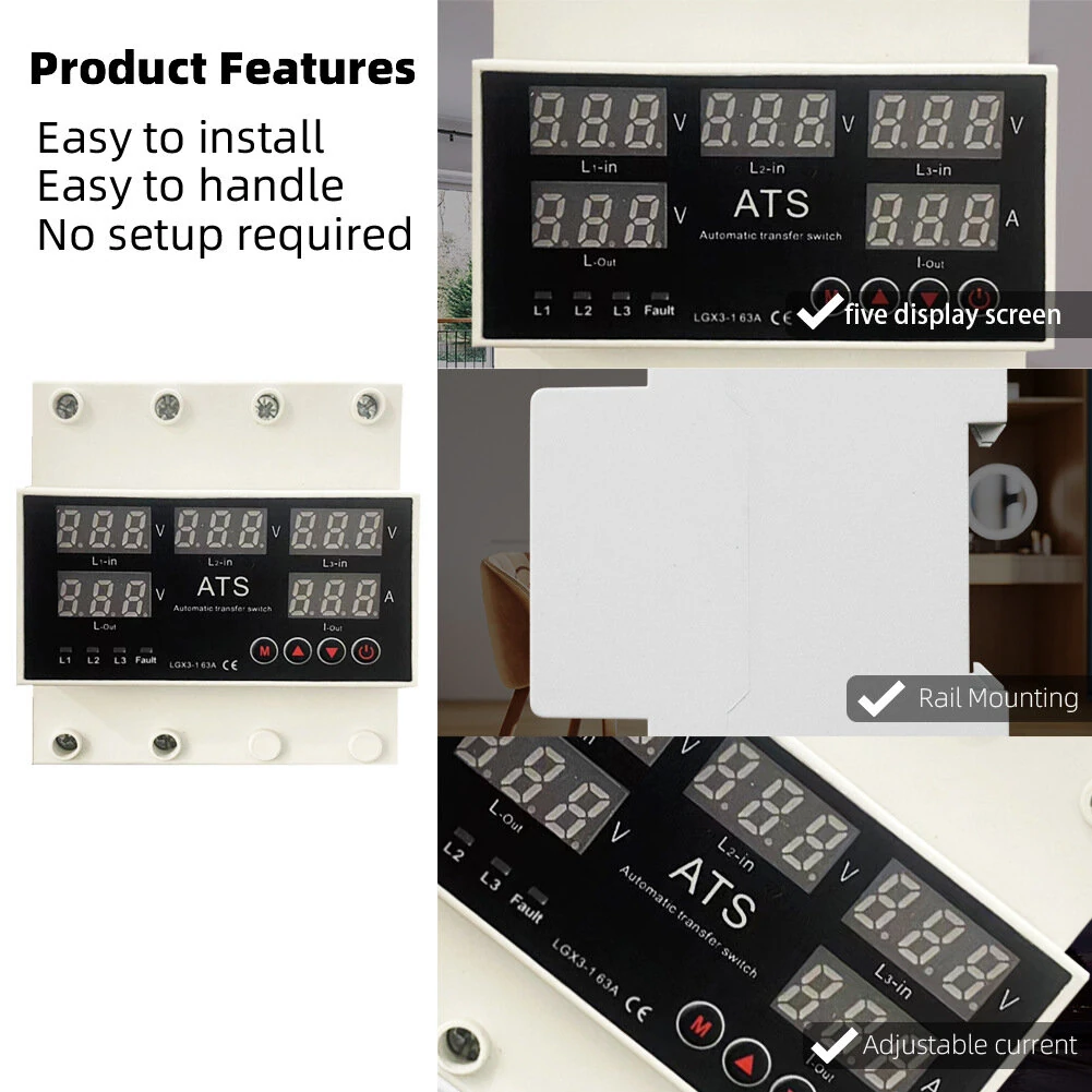 Five-Screen Auto-Switching Three-Phase Digital Voltage Protector 63A 220V Adjustable Over/Under Voltage Protection Device with Real-Time Monitoring — view 7