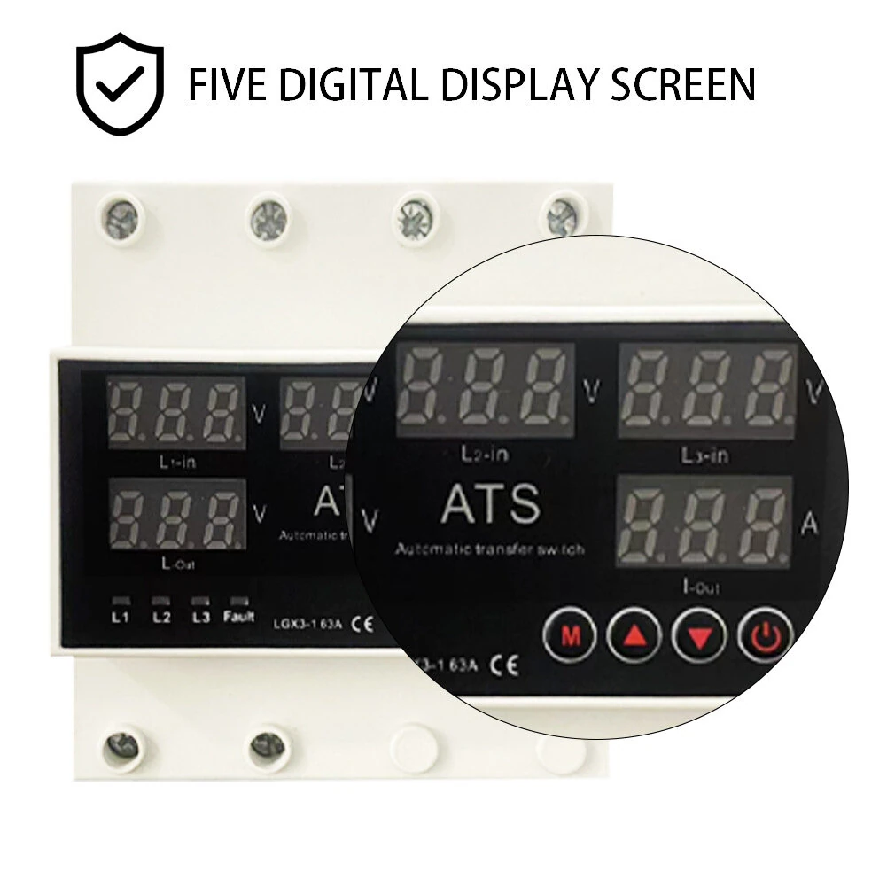 Five-Screen Auto-Switching Three-Phase Digital Voltage Protector 63A 220V Adjustable Over/Under Voltage Protection Device with Real-Time Monitoring — view 8