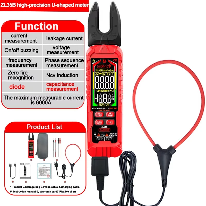 Flexible Clamp Multimeter ZL35A ZL35B 6000A Large Caliber CE Certified AC DC Voltage Current Tester Electrical Maintenance Tool — view 10