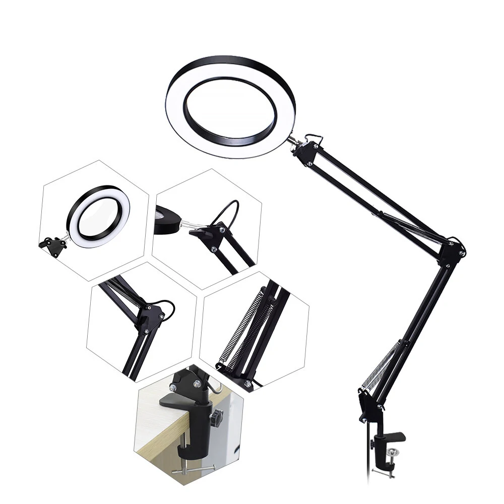 Flexible Desk Large 22cm+22cm 5X USB LED Magnifying Glass 3 Colors Illuminated Magnifier Lamp Loupe Reading/Rework Soldering with with Short Bracket — view 3