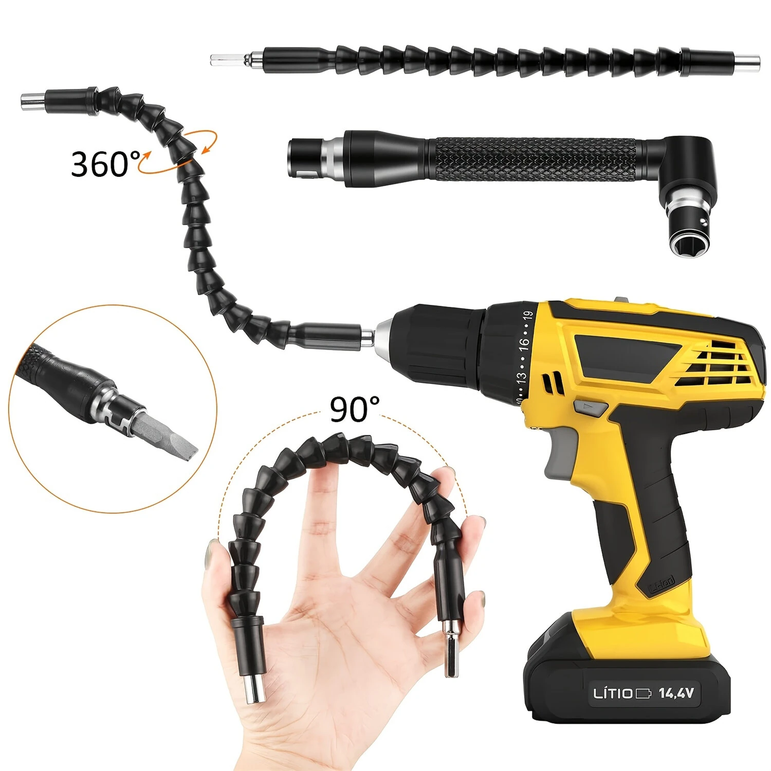 Flexible Shaft Drill Bit Extension Set 31pcs Universal Right Angle Screwdriver Hex Socket Adapter Power Drill Attachment Metal Tool — view 7