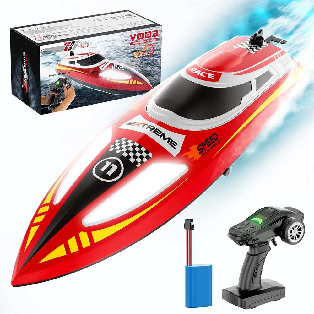 Flytec V003 RTR 2.4G 30km/h RC Boat High Speed Competitive Racing LED Lights Waterproof Auto Capsize Reset Self-Righting 3 Speed Ultra Long Using Time Water Cooling System Vehicles Models Toys — view 2