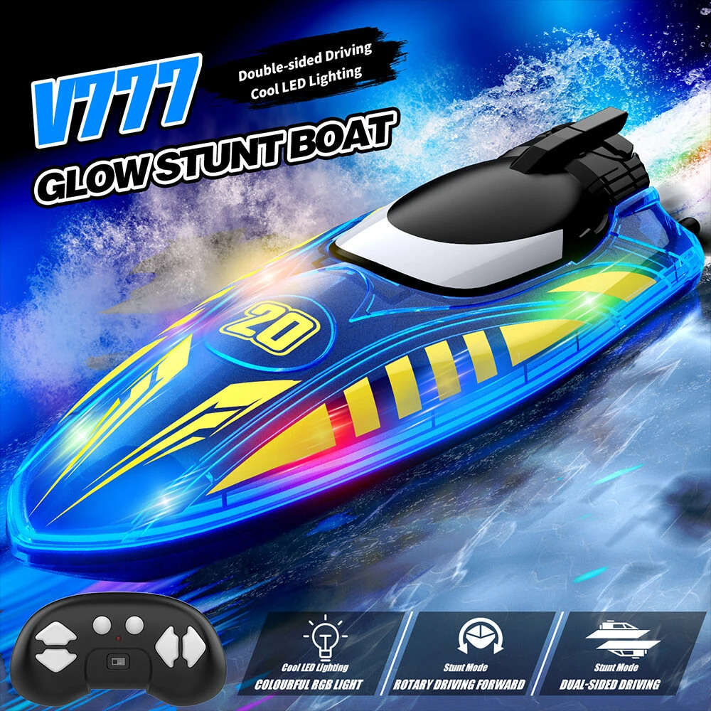 Flytec V777 RTR 2.4G RC Boat Double-sided Rotary Forward Stunt Driving Glowing LED Lights Ship High Speed Remote Control Vehicles Models Toys — view 7
