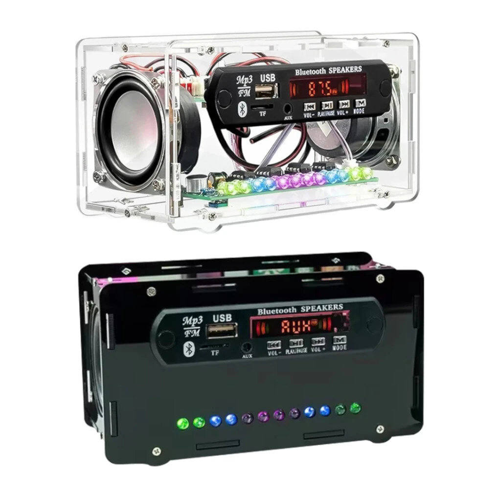 FM Radio DIY Electronics Kit Bluetooth 5.0 Speaker with Voice-activated Level Indicator DIY Electronic Kit DC5V Bluetooth Speak