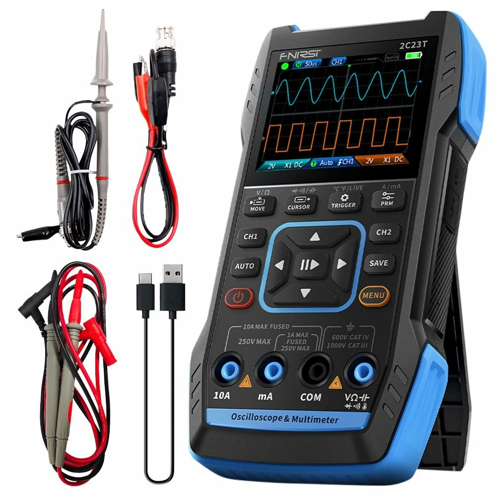 FNIRSI 2C23T 3IN1 Dual Channel 10MHZ*2 50MS/s Handheld Digital Oscilloscope Multimeter + Function Signal Generator — FNIRSI
