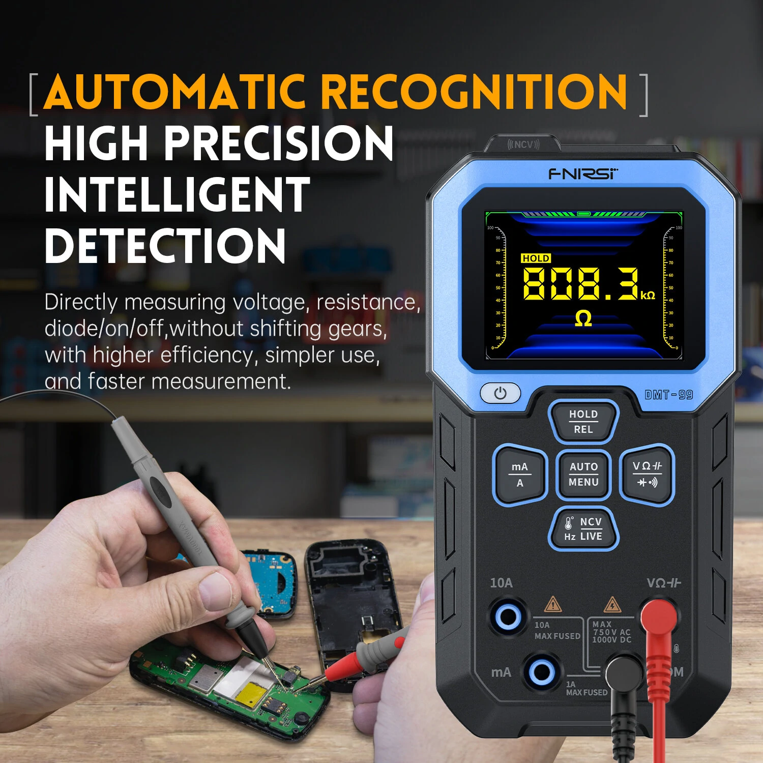 FNIRSI DMT-99 Digital Multimeter Intelligent Automatic Recognition Multiple Measurement Modes Recording Function Long-Lasting 1500mah Lithium Battery for Efficient Accurate Readings — view 5