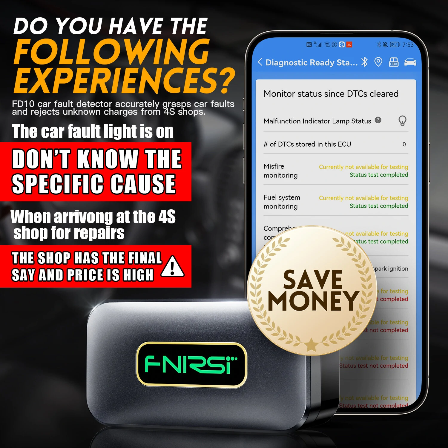 FNIRSI FD10 Car OBD2 Scanner Code Reader Clear Error OBD Diagnostic Tool IOS Android BluetoothV5.1 Check Engine Light Car Repair — view 5