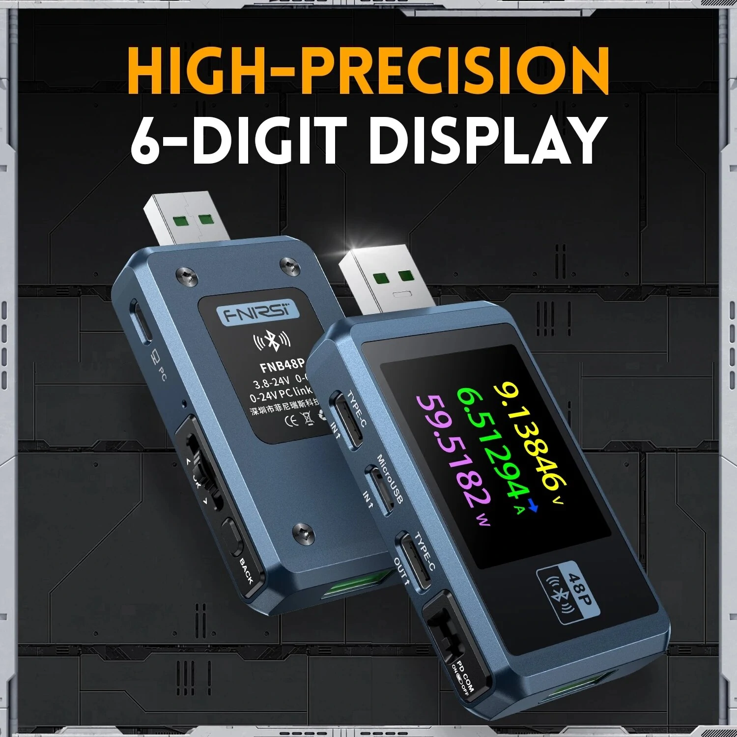 FNIRSI-FNB48P Ammeter Voltmeter USB Tester TYPE-C Fast Charge Detection Trigger Capacity Ripple Measurement with CNC Metal Shell — view 6