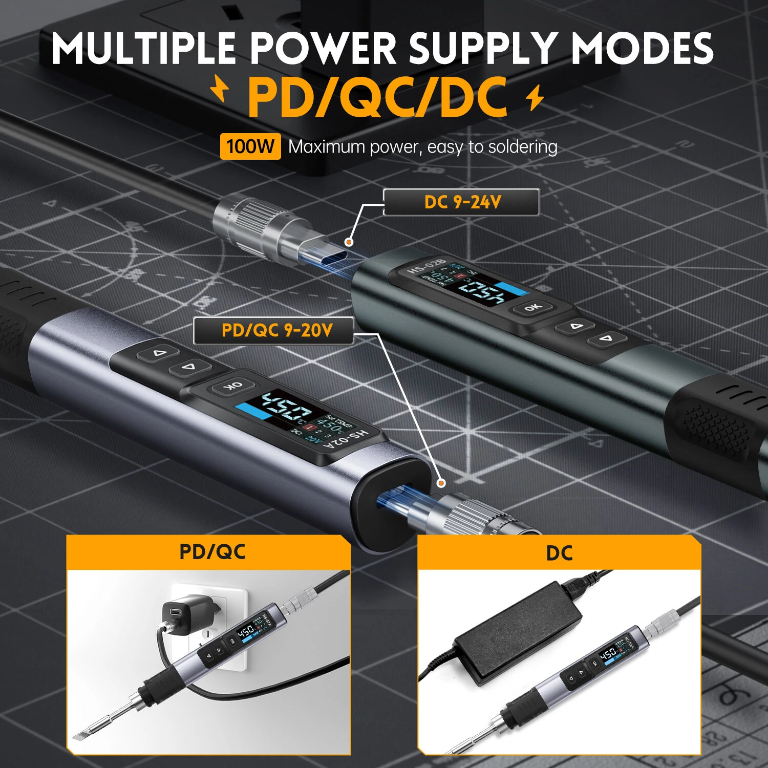 FNIRSI HS-02A Smart Soldering Iron with 6 Tips High-Power 100W Adaptable to Quick Charging PD/QC Protocol Wide Temperature Range 180-842°F Featuring Adaptive Power Efficiency 0.96 IPS HD Color Screen — view 5