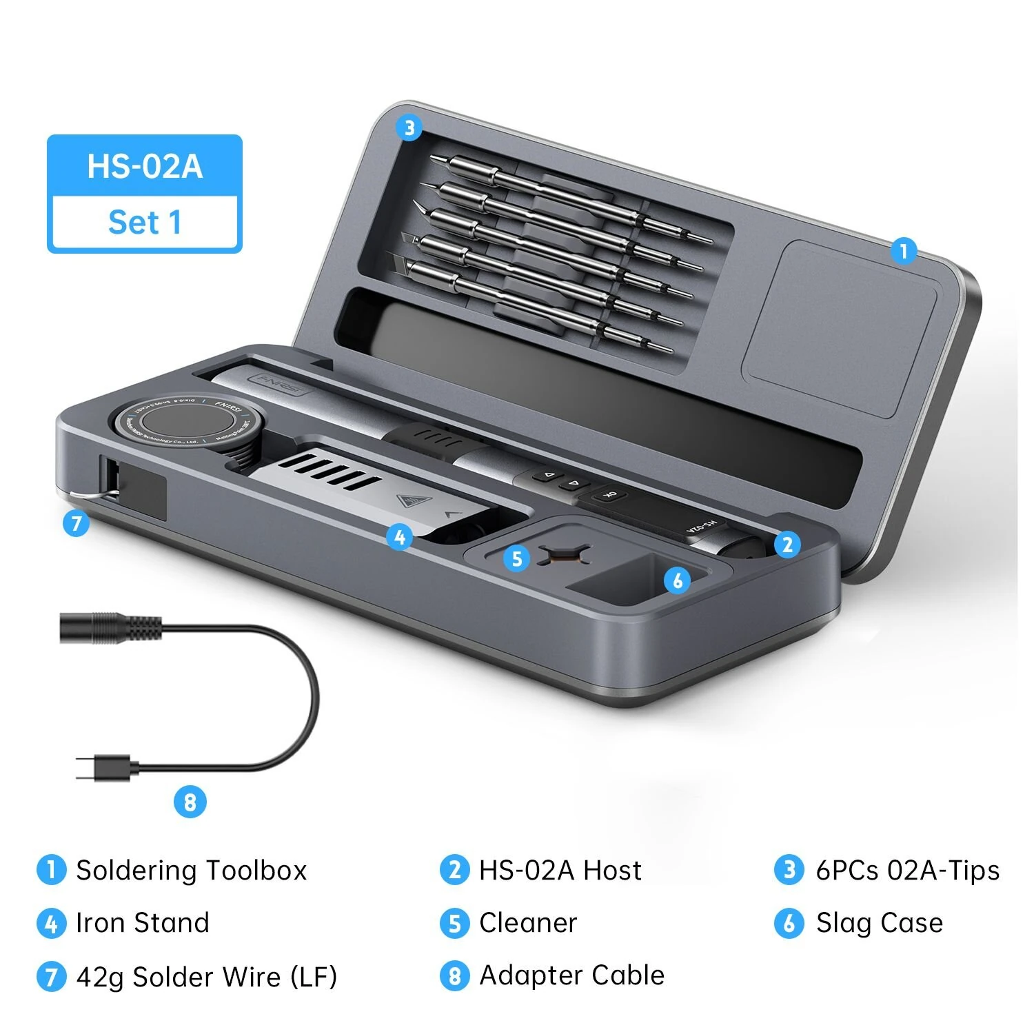 FNIRSI HS-02A Smart Soldering Iron with 6 Tips High-Power 100W Adaptable to Quick Charging PD/QC Protocol Wide Temperature Range 180-842°F Featuring Adaptive Power Efficiency 0.96 IPS HD Color Screen — view 9