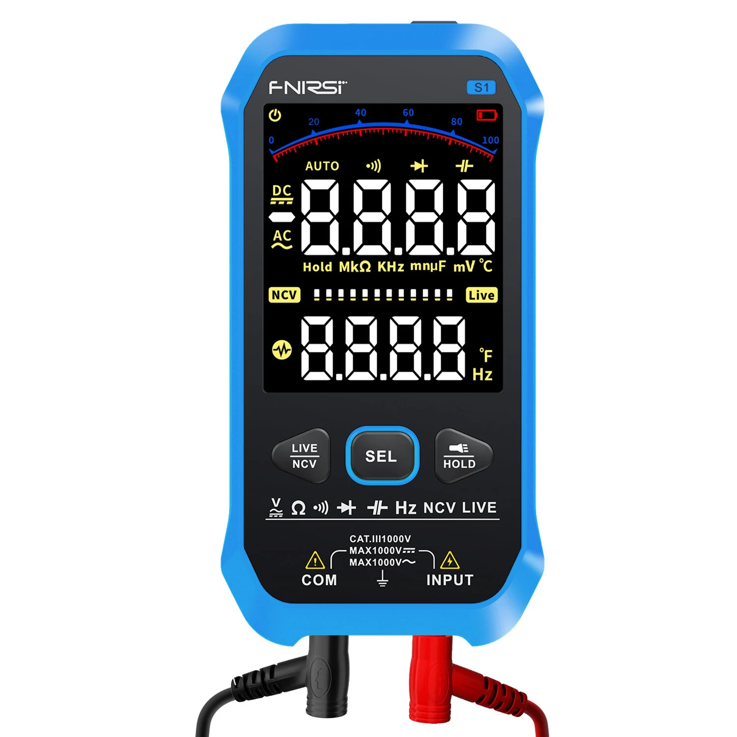 FNIRSI-S1 9999 Counts Digital Multimeter AC DC Voltage Resistance Capacitance Diode NCV Hertz Live Wire Tester with Thermocouple — view 2