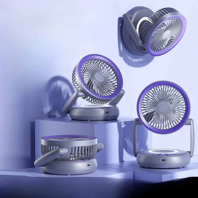 Foldable Air Circulation Fan with Night Light for Dormitory Office 360° Rotational Airflow Desktop Electric Fan 5 Wind Speed Adjustable — view 5