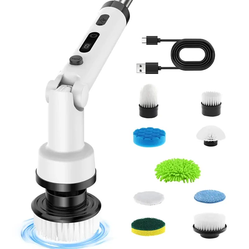 Foldable Rotating Cordless Long Handle Electric Cleaning Brush with 9 Heads Long Handle Electric Cleaning Brush Household Handheld Multifunctional Foldable Rotating No Dead Angle Cleaning Kitchen Bathroom — view 3