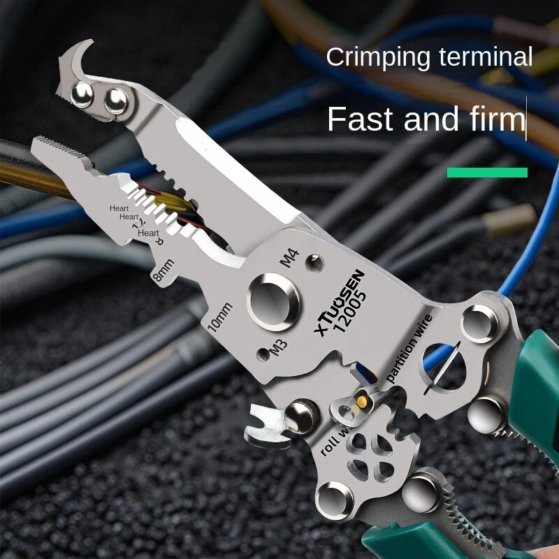 Foldable Wire Stripper Plier Needle Nose Carbon Steel Blade 223mm Ergonomic Handle Black and Green Multipurpose Electrician Tool — view 6
